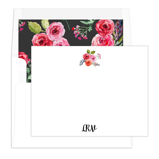 Charcoal Watercolor Roses Flat Note Cards
